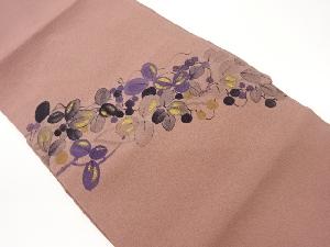 山科春宣作　縮緬地手描き金彩コケモモ模様名古屋帯